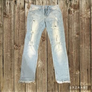 Light blue ripped jeans Size S fringe hem